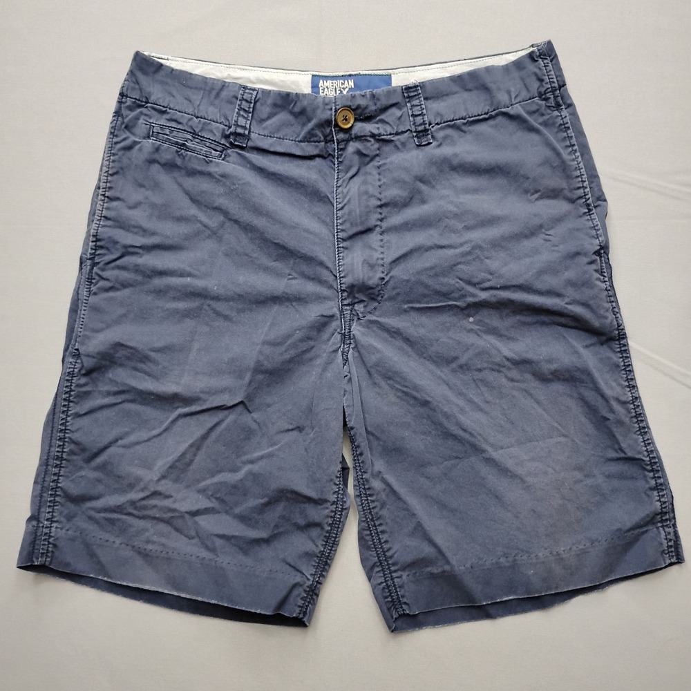American Eagle Mens Navy Blue Chino Shorts 33 Flat Front Cotton 10in inseam